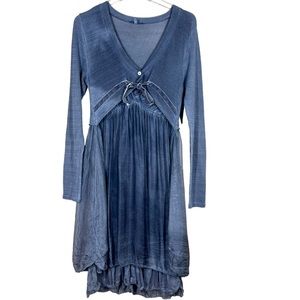 Tempo Paris Layered Silk Blend Blue-Gray Dress with attached Cardigan